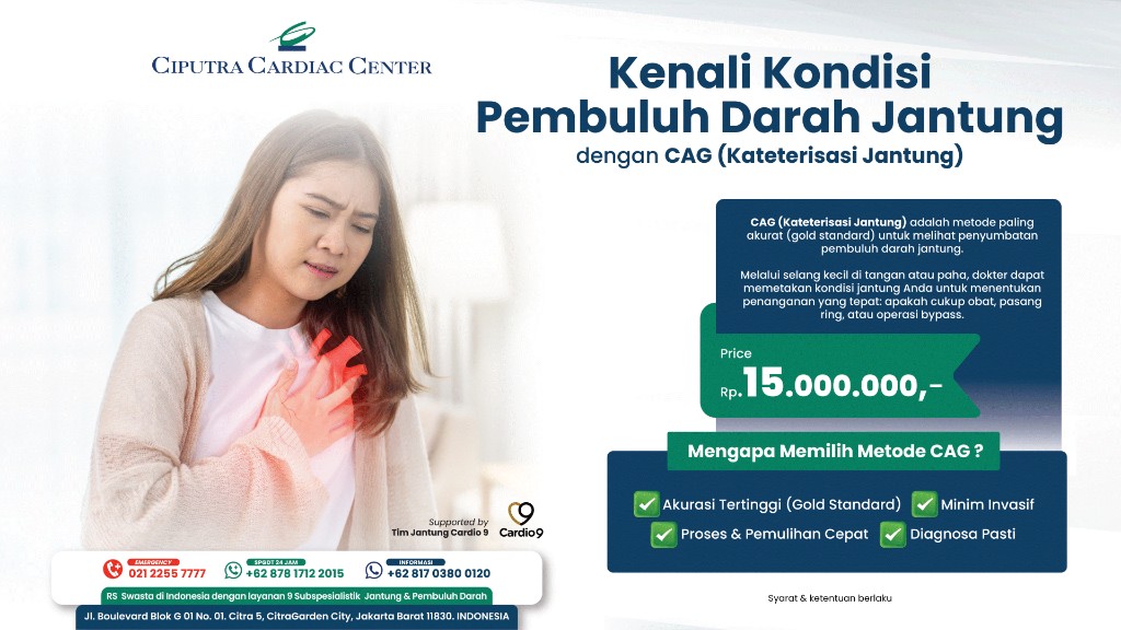 Promo CAG Kateterisasi Jantung Rp 15 Juta di Ciputra Cardiac Center Jakarta