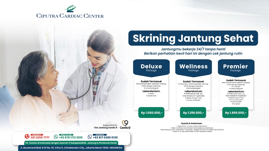 Promo Skrining Jantung Sehat � Paket Deluxe Wellness Premier di Ciputra Cardiac Center